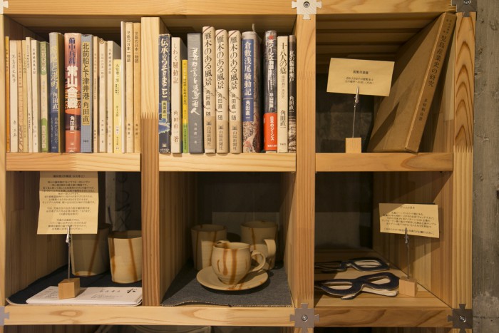 Corner featuring books about and miscellaneous items from Kurashiki