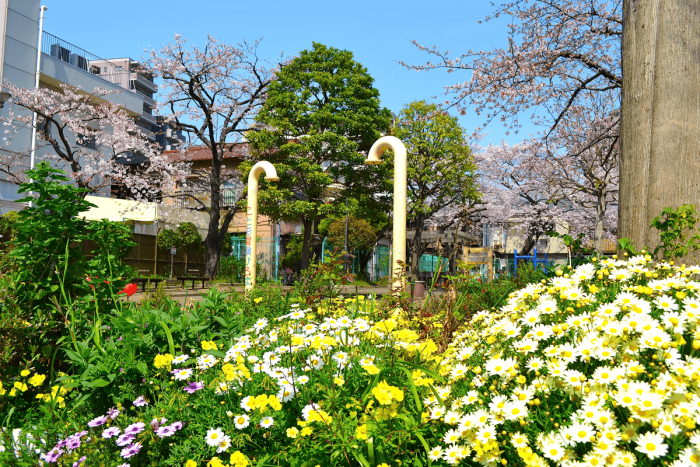 Kitahama Park, located alongside the Meguro River