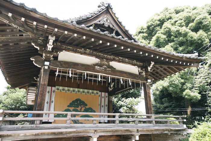 The kagura hall, where kagura (sacred Shinto music and dance) is presented at the annual festivals of Shinagawa Shrine.