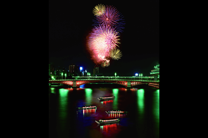 The Sumida River Fireworks seen from a pleasure boat is something special.